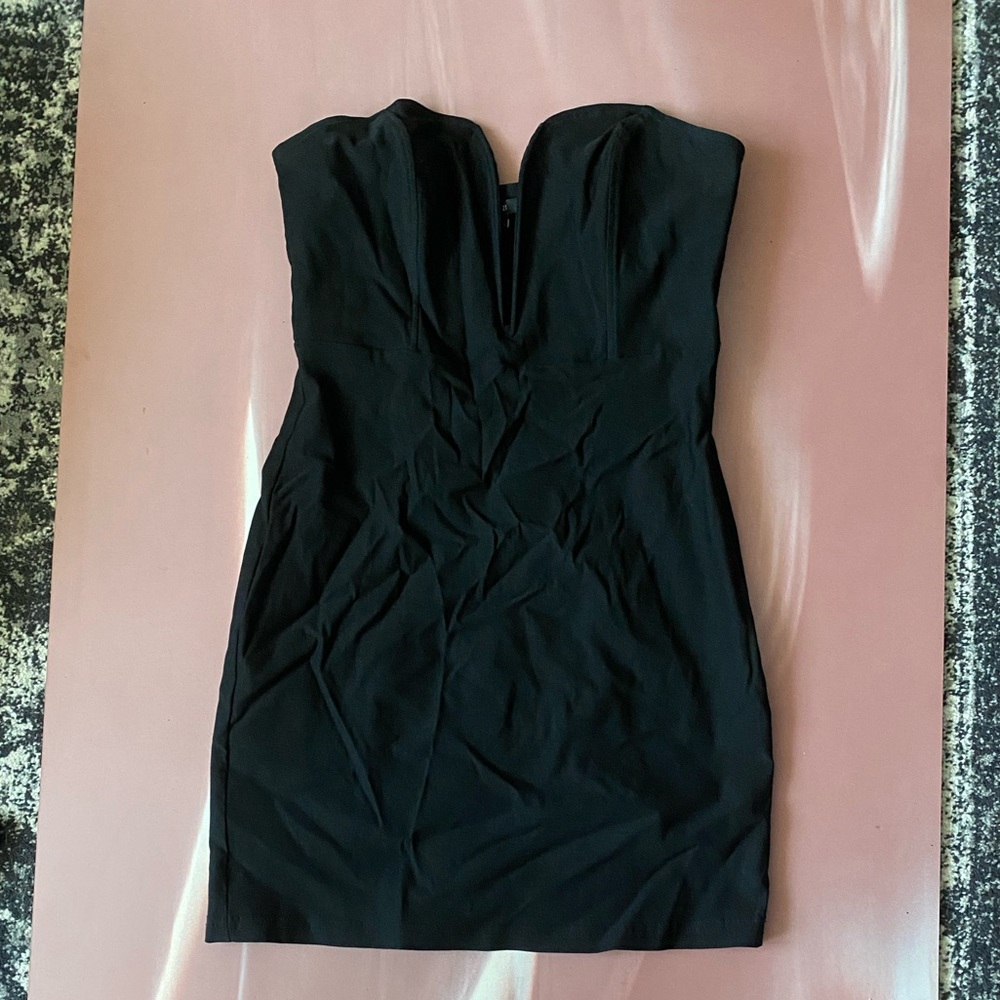 Short black deep v dress
